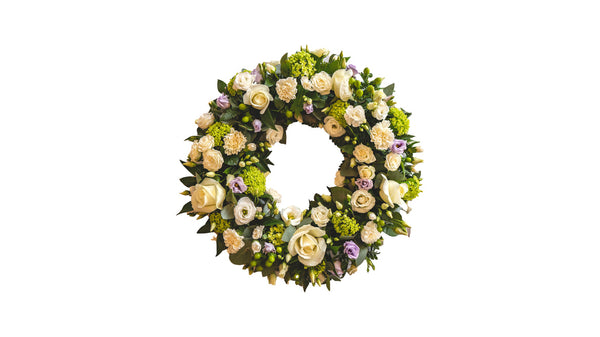 Funeral Wreath in whites and Lilacs 